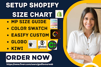 setup shopify size chart guide mp color swatch easify custom globo kiwi wbsite
