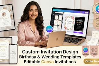 custom canva digital invitation design birthday wedding templates mockup design