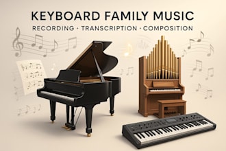 record piano organ synths keyboard and sheet music transcription composition