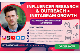grow instagram manage instagram influencer  outreach youtube influencer research