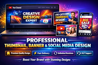 design eye catching youtube thumbnails and social media banners