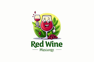design realistic glass red wine mascot logo with unlimited revision