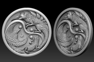sculpture highly detailed relief, coin 3d file for printing, cnc