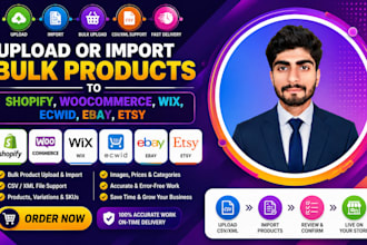 add upload or import bulk products to shopify wocommerce vinted ecwid, ebay,etsy