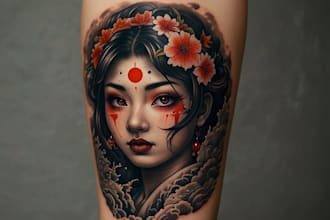 illustrate a tattoo design in japanese style