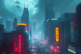create a cyberpunk futuristic city illustration