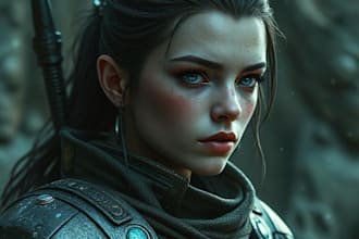 create fantasy, sci fi, character with hyperrealist style