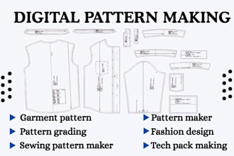 do clothing sewing pattern making, grading and designing for garment, dress