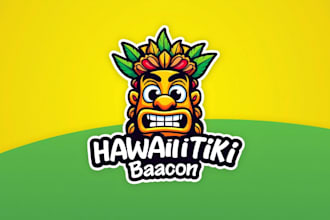 design awesome funny hawaiian tiki mascot logo  just in 12 hours