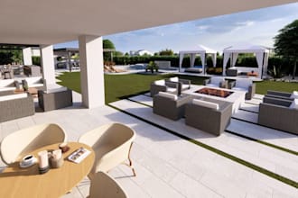 upgrade 3d farmhouse design,outdoor space, landscape layout,pool deck, d5 render