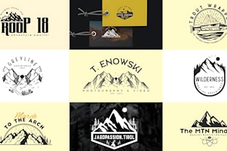 design outdoors, mountain hiking, hunting, fishing logo