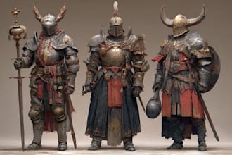 draw concept art of knights, medieval, dark fantasy warriors character