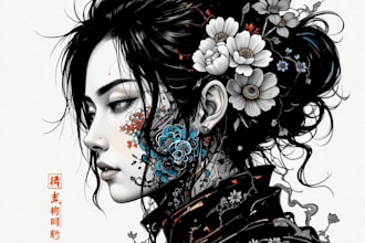 design professional japanese, asian style tattoo design