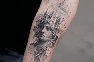 custom a geometric realism in black and grey tattoo design