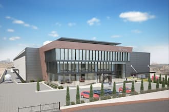 render 3d warehouse,industrial building facade,cgi parking area,exterior design