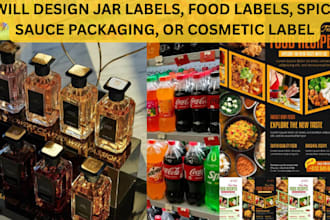 design jar labels, food labels, spice, sauce packaging, or cosmetic label