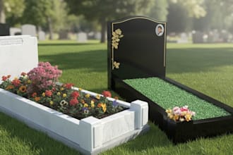 create 3d grave design, 3d tombstone design, 3d memorial design, 3d headstone