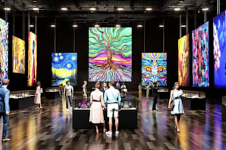 modern 3d art gallery aesthetic,exhibition,museum render,retail market exterior