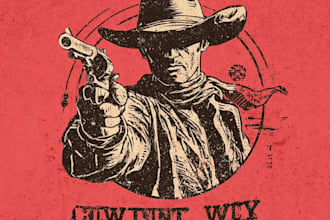 draw vintage western cowboy for tshirt or logo merchandise