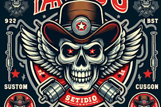 design high quality vintage tattoo studio logo with t shirt design