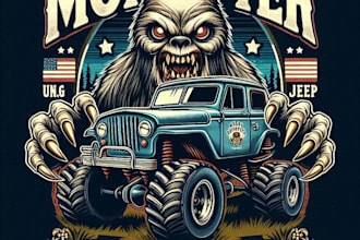 design high quality monster jeep mascot logo with t shirt design