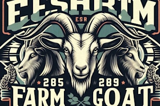 design high quality vintage farm goat logo with t shirt design