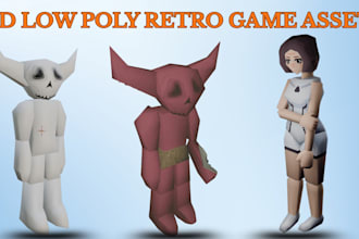 do 3d lowpoly character models 3d retro, ps1 ps2 psx n64 game asset y3k style