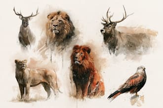 hand paint scientific watercolor animal illustrations