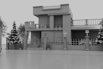 redesign residential exterior design, spacious terrace,facade rendering,sketchup