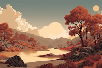 draw abstract minimalistic vector landscape