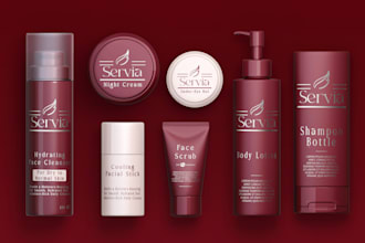 design cosmetic packaging label and skincare product design with 3d mockups
