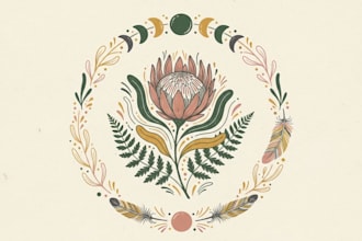 make beautiful elegant hand drawn botanical boho logo design