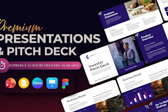 design investor pitch deck, slide deck design, company presentation