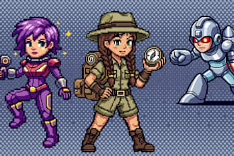 do a character pixel art game art character design pixel art style