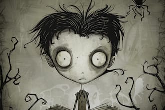 draw you in dont starve, book cover,  tim burton style