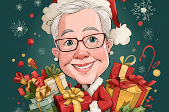 make a christmas caricature and a holiday gift card drawing