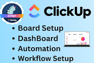 setup clickup workflow, clickup automations and dashboard