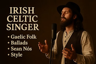 be your male irish celtic singer, gaelic folk vocalist,  ballads, sean nós style