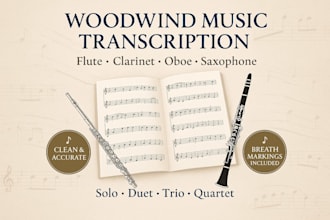 transcribe and format woodwind music for flute, clarinet, or saxophone