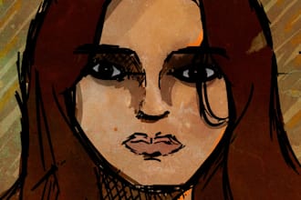 create warm, hand drawn digital portraits in earthy tones