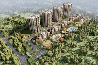 redesign urban space,site plan,landscape rendering,unit apartment,sketchup model