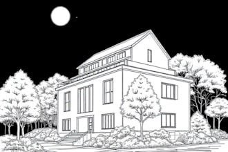 draw detailed line art or sketch illustration for building