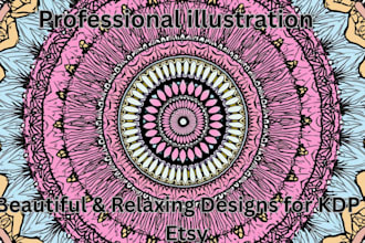 design 200 relaxing mandala and stress relief coloring book pages for KDP,  etsy