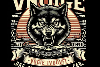 create vintage t shirt car wolf logo