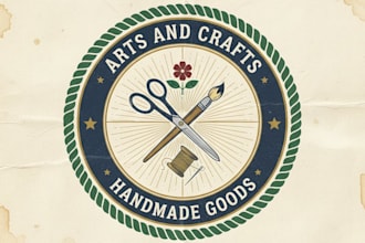 do vintage arts and crafts logo for your handmade brand