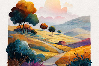 paint a watercolor and gouache landscape illustration