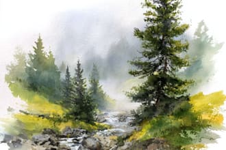 hand paint a watercolor or acrylic landscape