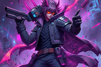 design cyberpunk and fantasy character splash art