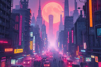 desing cyberpunk futuristic city illustration