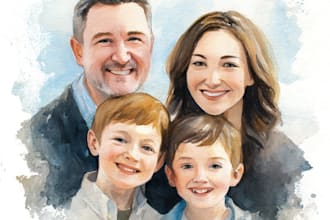 custom watercolor family portrait from photo